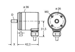 Энкодер угловой абсолютный-однооборотный линейка Industrial TURCK RS-06S6S Датчики положения (расстояния)