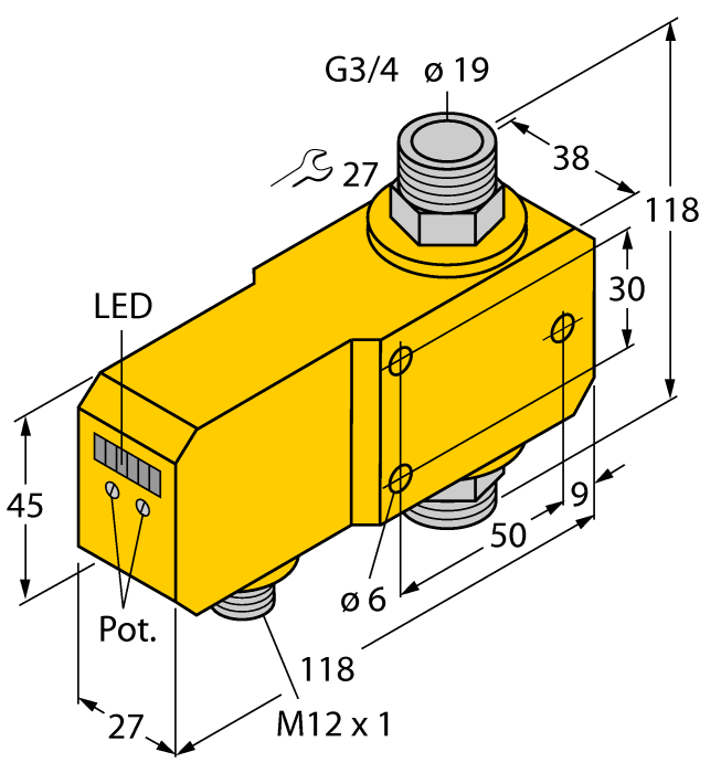 Датчик потока-мониторинг потока встраиваемый в линию TURCK FCI-N3/4D20A4P Датчики магнитного поля (Холла)