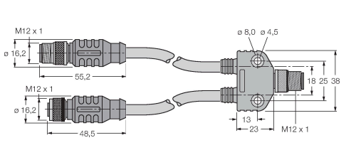 Разветвитель 2-направленный-разветвитель привода и датчика TURCK V4SB-0.5/РК Датчики освещенности, фотореле